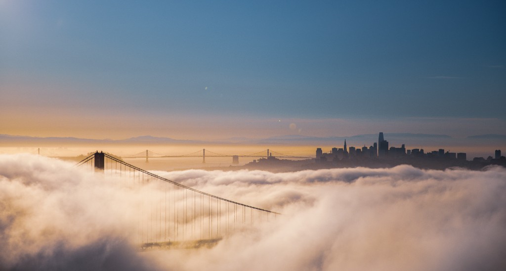 San Francisco Bay Area skyline with Golden Gate Bridge